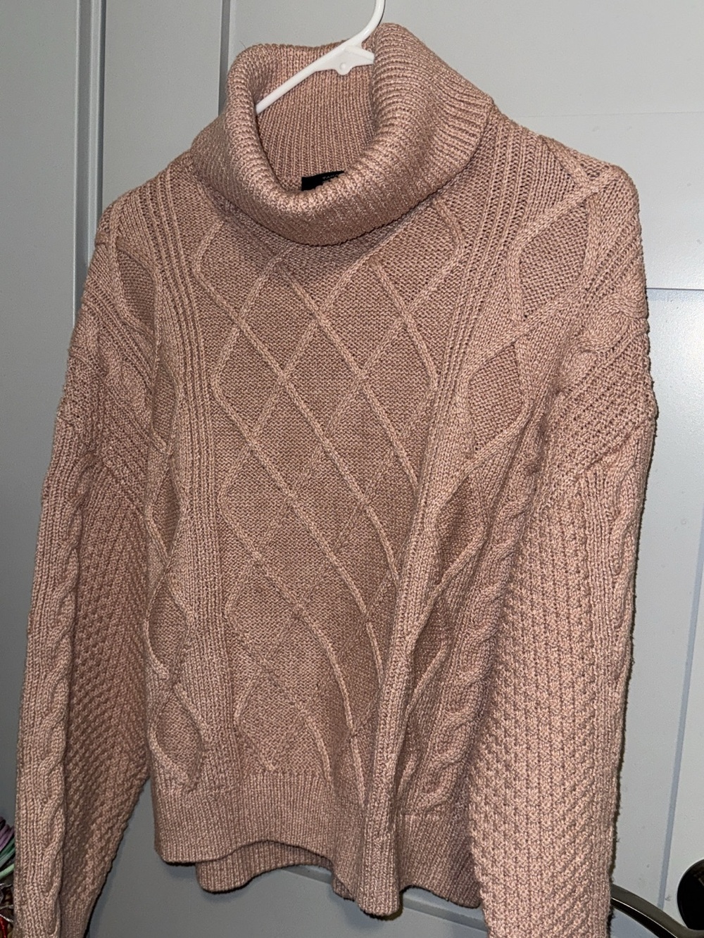 Tahari Dusty Rose Cable Knit Turtleneck Sweater